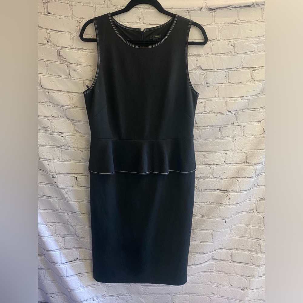 ANN TAYLOR Women’s Petite Stitched‎ Peplum Sheath Midi Dress Black Size 10